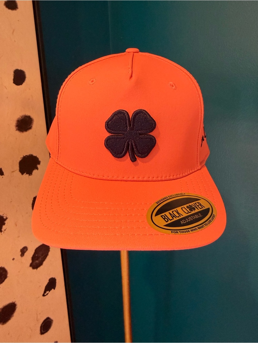 Peach/Orange Snapback Cap with Navy Clover Patch